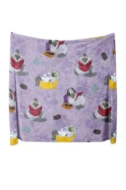 Lazy Kitty Oversized Throw/Blanket -Fashion Socks Store HH Lazy Kitty Blanket Lilac Open