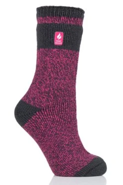 Women's Snowdrop ORIGINAL™ Block Twist Socks -Fashion Socks Store HH Wmns Snowdrop Block Twist Crew Raspberry Charcoal