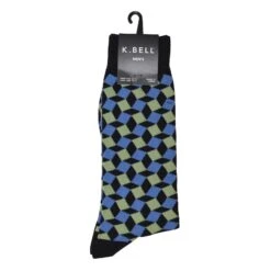 K. Bell Men`s Crew Socks - Extended Sizes Available -Fashion Socks Store KBMS15H019 01 BLACKBLUE