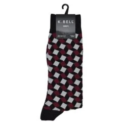 K. Bell Men`s Crew Socks - Extended Sizes Available -Fashion Socks Store KBMS15H019 01 BLACKRED