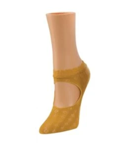 Memoi MS2-353-75000-OS Womens Floral Net Loafer Socks, Bright Gold - One Size