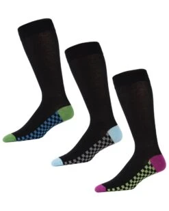 Memoi MMB-606-99814-10 13 Mens Checkered Tops Crew Socks , Black & Deep Water - Size 10-13 - Pack Of 3