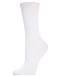 Memoi ML-514-10103-OS Hand-Linked Bamboo Crew Socks For Womens, White - One Size