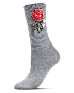 Memoi MCF05387-02116-9-11 Rose Path Crew Socks For Womens, Gray Heather - Size 9-11