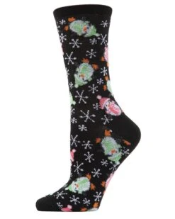 Memoi MF6-1204-00001-OS Snowflake Penguins Holiday Crew Socks For Womens, Black - One Size