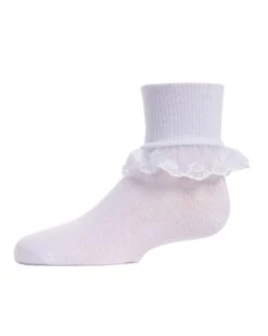 Memoi MK-5061-10103-8 Classic Lace Girls Ruffle Anklet Socks, White - Size 8