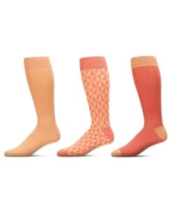 Memoi MMS4-622-69002-10 13 Mens Kaleidotones Crew Socks , Coral - Size 10-13 - Pack Of 3