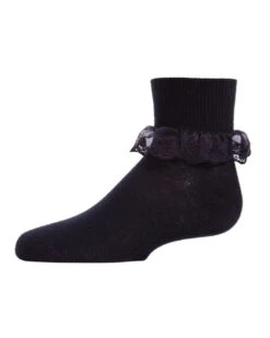 Memoi MK-5061-40120-12 Classic Lace Girls Ruffle Anklet Socks, Navy - Size 12