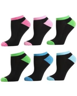 Memoi MJB-2019-99915-OS Contrast Edge Half Cushion Low-Cut Socks, Black Neon Multicolor - One Size - Pack Of 12
