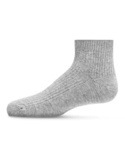 Memoi MK-5201-06018-6 Thin Ribbed Cotton Kids Anklet Sock, Light Gray - Size 6