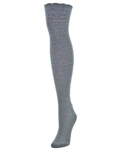Memoi MF6-831-03003-OS Fine Crosshatch Over The Knee Socks For Womens, Medium Gray Heather - One Size