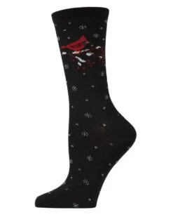 Memoi MF6-1203-00001-OS Christmas Cardinal Holiday Crew Socks For Womens, Black - One Size