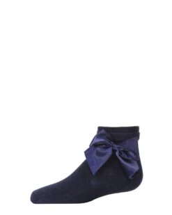 Memoi MKF-6032-40120-10 Girls Side Bow Anklet Socks, Navy - Size 10