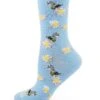 Memoi MCV06811-45012-9-11 Daisy Bees Bamboo Crew Sock For Womens, Light Blue - Size 9-11 -Fashion Socks Store NFCL22579