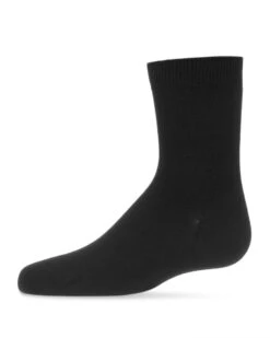 Memoi MK-6166-00001-00 Bamboo Kids Crew Socks, Black - Size 0