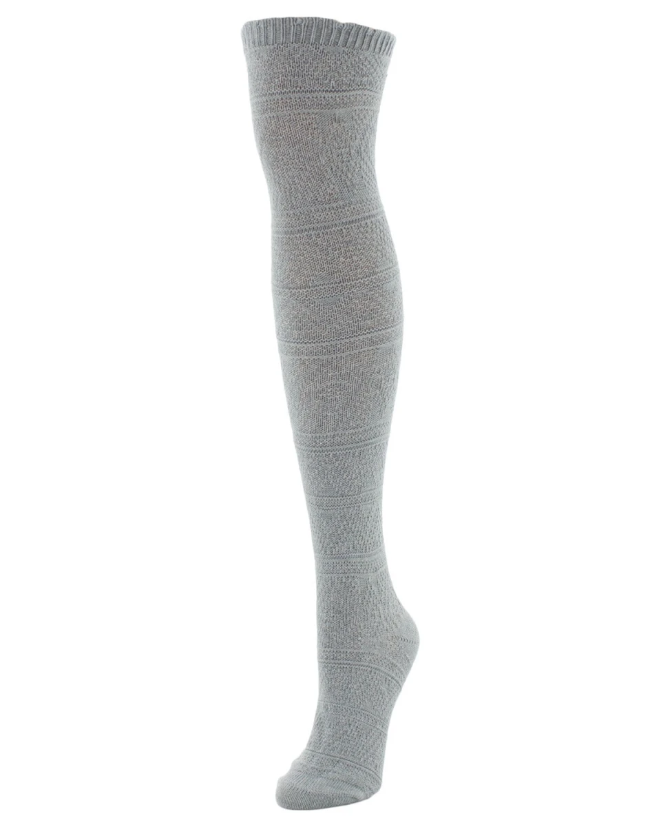 Memoi MF6-833-05005-OS Crochet Floral Stripe Over The Knee Socks For Womens, Light Gray Heather - One Size 3 Memoi MF6-833-05005-OS Crochet Floral Stripe Over The Knee Socks For Womens, Light Gray Heather - One Size
