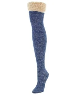 Memoi MF6-834-40000-OS Warped Crochet Over The Knee Socks For Womens, Blue - One Size
