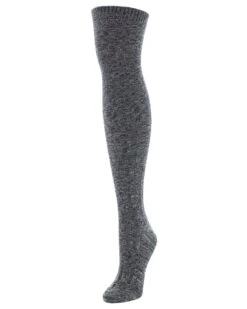 Memoi MF6-835-06002-OS Braid Trails Over The Knee Socks For Womens, Black Heather - One Size