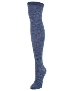 Memoi MF6-837-45003-OS Crochet Mix Over The Knee Socks For Womens, Blue Heather - One Size