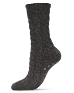 Memoi MF6-5604-02306-OS Twist Chunky Knit Crew Socks For Womens, Dark Gray Heather - One Size
