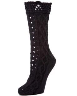 Memoi MF6-5620-00001-OS Mixed Patterns Chunky Knit Crew Socks For Womens, Black - One Size