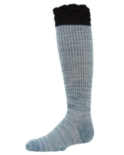 Memoi MKF-7004-40000-6-7 Ruffle Mixed Rib Girls Knee-High Socks, Blue - Size 6-7