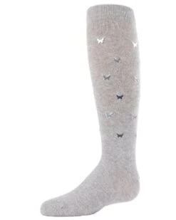 Memoi MKF-7017-06018-8 Fly Sky High Butterfly Girls Knee Socks, Light Gray - Size 8