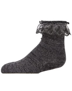 Memoi MKF-6010-00001-4 Step & Shimmer Girls Ruffle Quarter Crew Socks, Black - Size 4