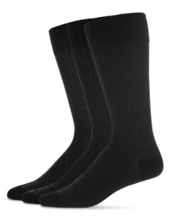 Memoi MM-474-00013-1013 Assorted A Mens Mercerized Cotton Socks, Black - Size 10-13 - Pack Of 3