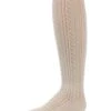 Memoi MKF-7006-11700-7-8 Leaves Open Work Girls Knee-High Socks, Winter White - Size 7-8 -Fashion Socks Store NFCL26227