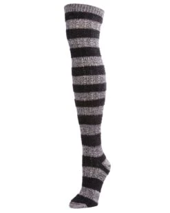 Memoi MF7-856-00001-OS Toulouse Over The Knee Striped Sock For Womens, Black - One Size