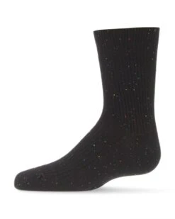Memoi MK-5205-00001-8 Thin Ribbed Speckled Kids Crew Socks, Black - Size 8
