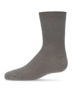 Memoi MK-5205-01002-10 Thin Ribbed Speckled Kids Crew Socks, Charcoal - Size 10