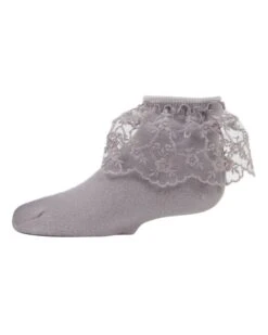 Memoi MKF-6028-06029-10 Petite Floral Lace Anklet Socks For Girls, Wet Weather - Size 10