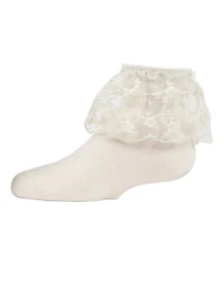 Memoi MKF-6028-11700-4 Petite Floral Lace Anklet Socks For Girls, Winter White - Size 4