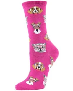 Memoi MCV04095-54005-9-11 Professor Dogs Bamboo Blend Crew Socks For Womens, Fuchsia - Size 9-11