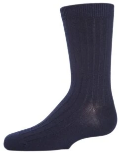 Memoi MK-173-40120-10-B Essential Boys Ribbed Socks, Navy - Size 10-B