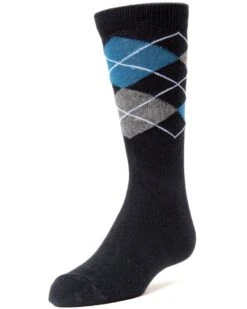 Memoi MK-132-40120-78 Prim & Preppy Boys Argyle Socks, Navy - Size 7-8