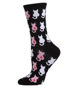 Memoi MCV05737-00001-9-11 Pink Cat Ribbon Breast Cancer Awareness Socks For Womens, Black - Size 9-11
