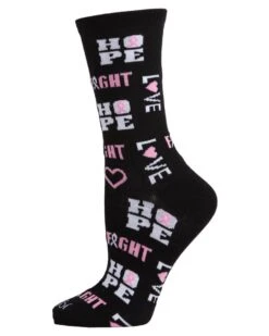 Memoi MCV05738-00001-9-11 Hope Love Fight Breast Cancer Awareness Socks For Womens, Black - Size 9-11