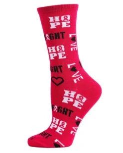 Memoi MCV05738-54005-9-11 Hope Love Fight Breast Cancer Awareness Socks For Womens, Fuchsia - Size 9-11