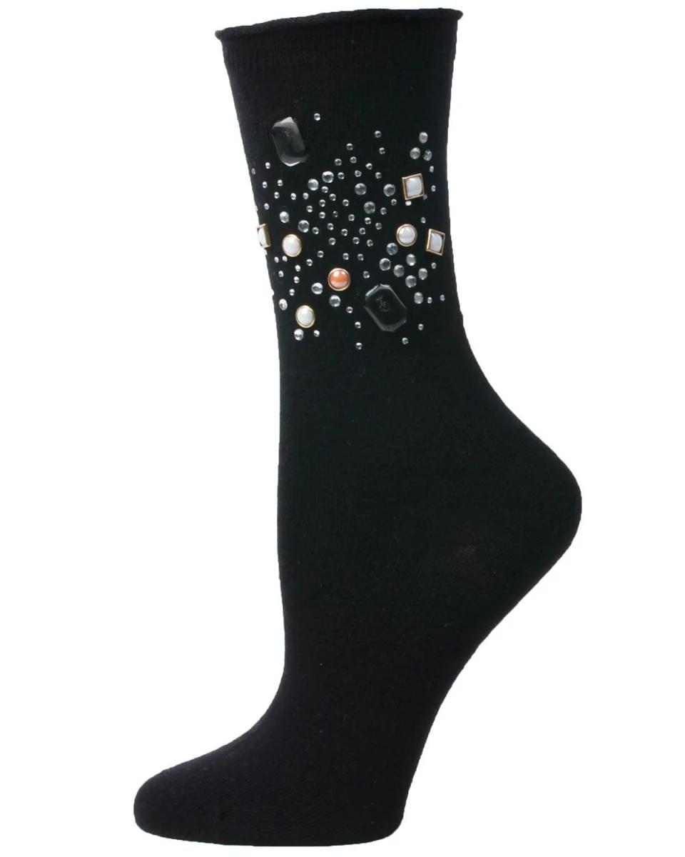 Memoi MF7-690-00001-OS Treasure Bejeweled Crew Sock For Womens, Black - One Size 3 Memoi MF7-690-00001-OS Treasure Bejeweled Crew Sock For Womens, Black - One Size