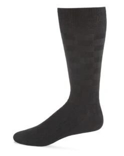 Memoi MM-501-00001-1013 Mens Bamboo Checkerboard Socks, Black - Size 10-13