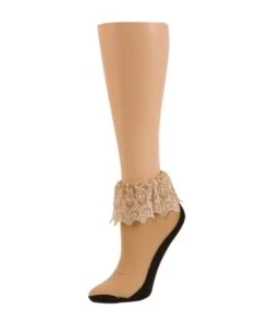 Memoi MS2-674-99860-OS Glacefall Womens Ankle Socks, Nude & Black - One Size