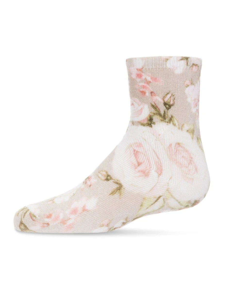Memoi MKF-6043-25109-2 Rose Floral Crew Socks For Girls, Taupe - Size 2 3 Memoi MKF-6043-25109-2 Rose Floral Crew Socks For Girls, Taupe - Size 2