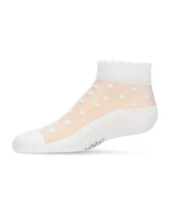 Memoi MKF-6044-10103-4 Sheer Dot Anklet Socks For Girls, White - Size 4
