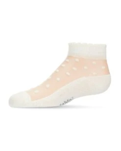 Memoi MKF-6044-11700-2 Sheer Dot Anklet Socks For Girls, Winter White - Size 2