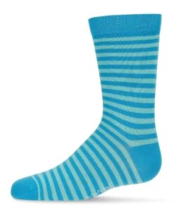 Memoi MK-155-46022-911 Thin Stripe Boys Crew Sock, Teal - Size 9-11