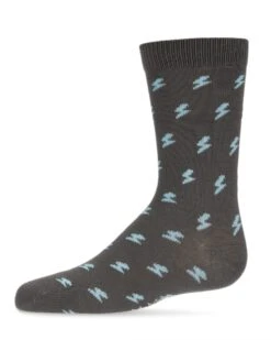 Memoi MK-156-02004-1012 Lightning Bolt Boys Crew Socks, Gray - Size 10-12