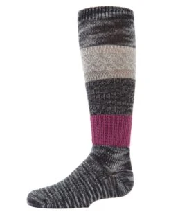 Memoi MKF-7501-00001-7-8 Marled Combo Knee-High Boot Socks For Girls, Black - Size 7-8